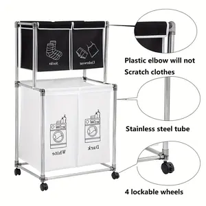 2-Tier Laundry Sorter, Divided Dirty Clothes Laundry Basket Vertical Laundry Sorter Storage Rack With 4 Removable Bags For Separating Different Types Of Clothes, Suitable For Bathroom, Laundry Room Small Space, Laundry Hampers