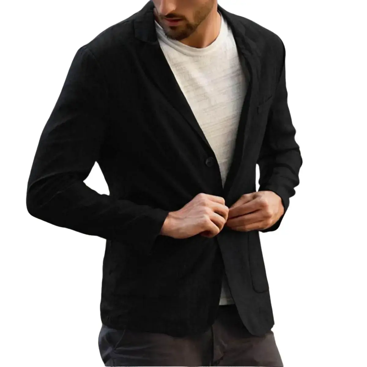 Men's Four Seasons Linen Casual Jacket Loose Fit Men's Simple Suit Long Sleeve Shirt Suitable for Various Occasions