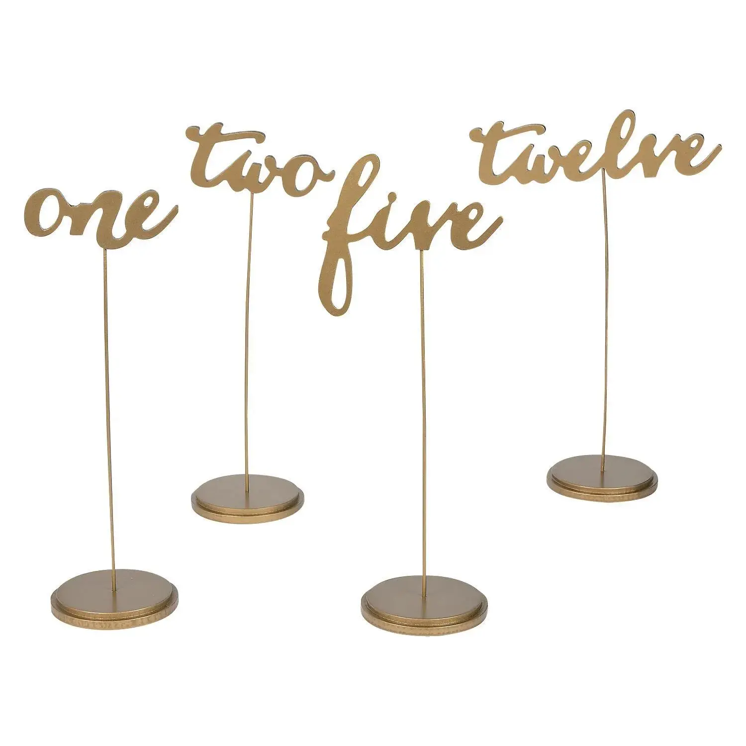 Chic Gold Calligraphy Table Number Plaques with Wooden Base - 4 1/2"-8 3/4" x14" Tabletop Numbers 1-12, 12-Piece Home Decor for Wedding Events, Twelve Pieces
