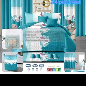 ️ Luxury 24 PCS King Bedding & Curtain Set – Full Room Décor  Transform your bedroom into a hotel-style suite with this complete 24-piece luxury king bedding set. This set includes everything you need for the bed, windows, and bathroom décor. Made from