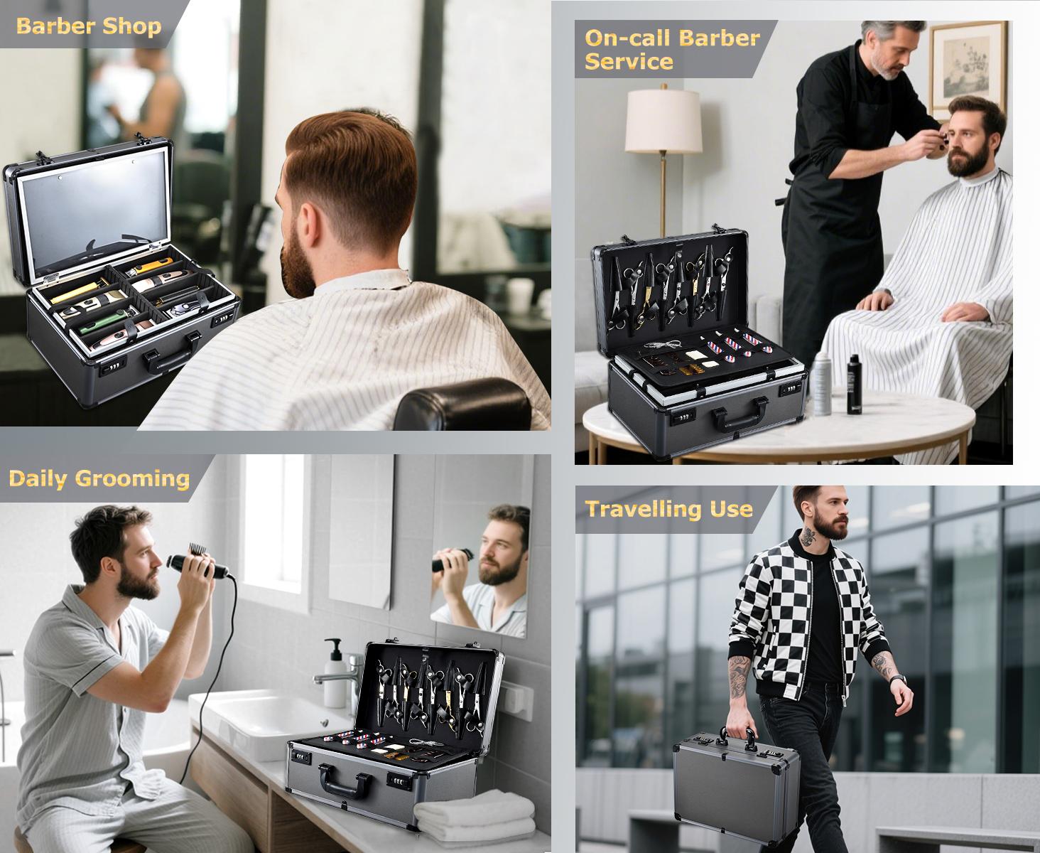 Professional Barber Case Large Hairdresser Carrying Suitcase with Combo Locks Barbers Briefcase Tool Case for Clippers and Supplies Hair Scissors Trimmer Salon Travel Organizer