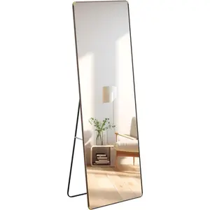 Floor Standing Full-Length Mirror, with Metal Frame, Metal Border, Metal Regulator Mirror Full Length for Bathroom, Bedroom Foyer, Clothing Store (Brown Border)Full-body dressing mirror bedroom girl home fitting floor-standing large mirror
