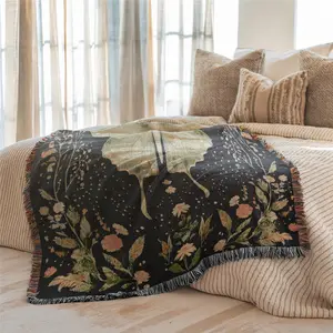 Multi-Function Tassel Woven Blanket - Green Butterfly Pattern Bed Blanket, Also for Sofa Cover Couch Throw Blanket Armchair Home Decor Room Wall Art Tapestry Furniture Slipcover Tablecloth Shawl Outdoor Picnic Camping Beach Towel Office Nap Hippie