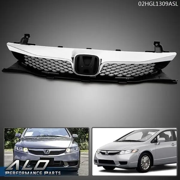 Fit For 2009-2011 Honda Civic Sedan Chrome Trim Bumper Upper Grill Grille