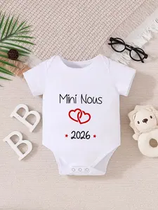 Newborn Summer Short Sleeve Triangle Onesie, Unisex Baby Romper, Cute Mini Nous 2026 Design, Dual Heart Print, Fitted Style