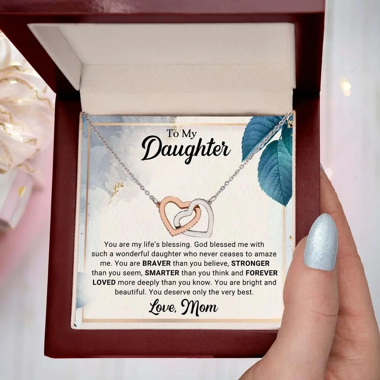 Interlocking Hearts Necklace from Mom – CZ Pendant, Gift for Daughter
