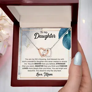 Interlocking Hearts Necklace from Mom – CZ Pendant, Gift for Daughter