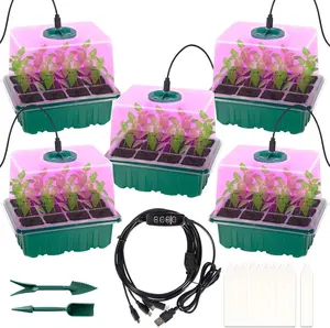 5 PCS Seed Starter Trays Kit, Seedling Trays Seed Starter Tray with Dome and Light Greenhouse Growing Trays Plant Germination Trays (60 Cell Tray)
