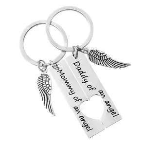 Angel Wings Memorial Keychain Set-“Mommy of an Angel & Daddy of an Angel” Matching Remembrance Keychains, Sympathy Gift for Bereaved Parents