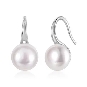 EAMTI Pearl Earrings for Women 925 Sterling Silver Freshwater Cultured Pearl Drop Earrings High Heels Dangle Hook Earrings