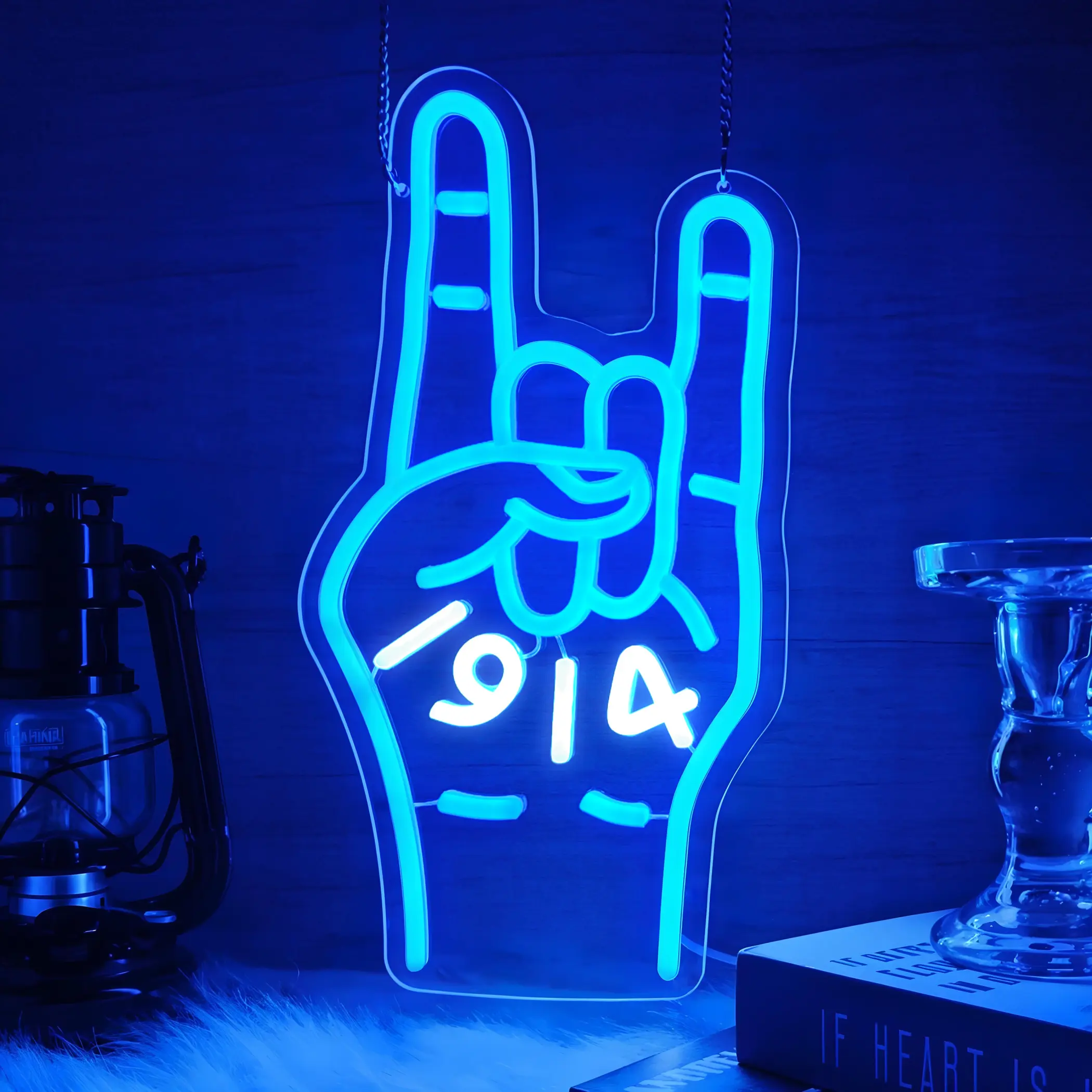 Rock on hand Neon Sign Rockin Hand Neon Light LED Neon Sign for Wall Décor Rock and Roll LED Neon Light for Bar Restaurant Music Concert Man Cave Wall Art