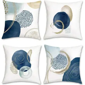 4pcs Set Blue Bohemian Style Throw Pillow Covers, Abstract Modern Geometric Decorative Cushion Covers For Home Living Room Sofa, Bedroom, Outdoor Holiday Decor, Single-Sided Print, Pillow Inserts Not Included (16"X16", 18"X18", 20"X20", 12"X20")
