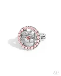 Fairytale Beginning - Pink Pearl Rose Flower Silver Ring - Paparazzi