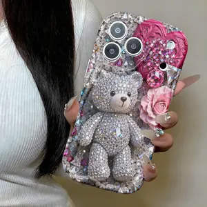 Phone Case - Exceptional Protection Against Drops And Scratches, This Dazzling Teddy Bear Phone Case Features Embedded Gems And Heart Patterns. It'S a Value-Packed Flat Design Case That Fits Iphone 17, 16, 15, 14, 13, 12, 11, Pro, Pro Max