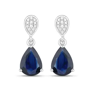 Genuine Blue Sapphire and Diamond 10K Earrings