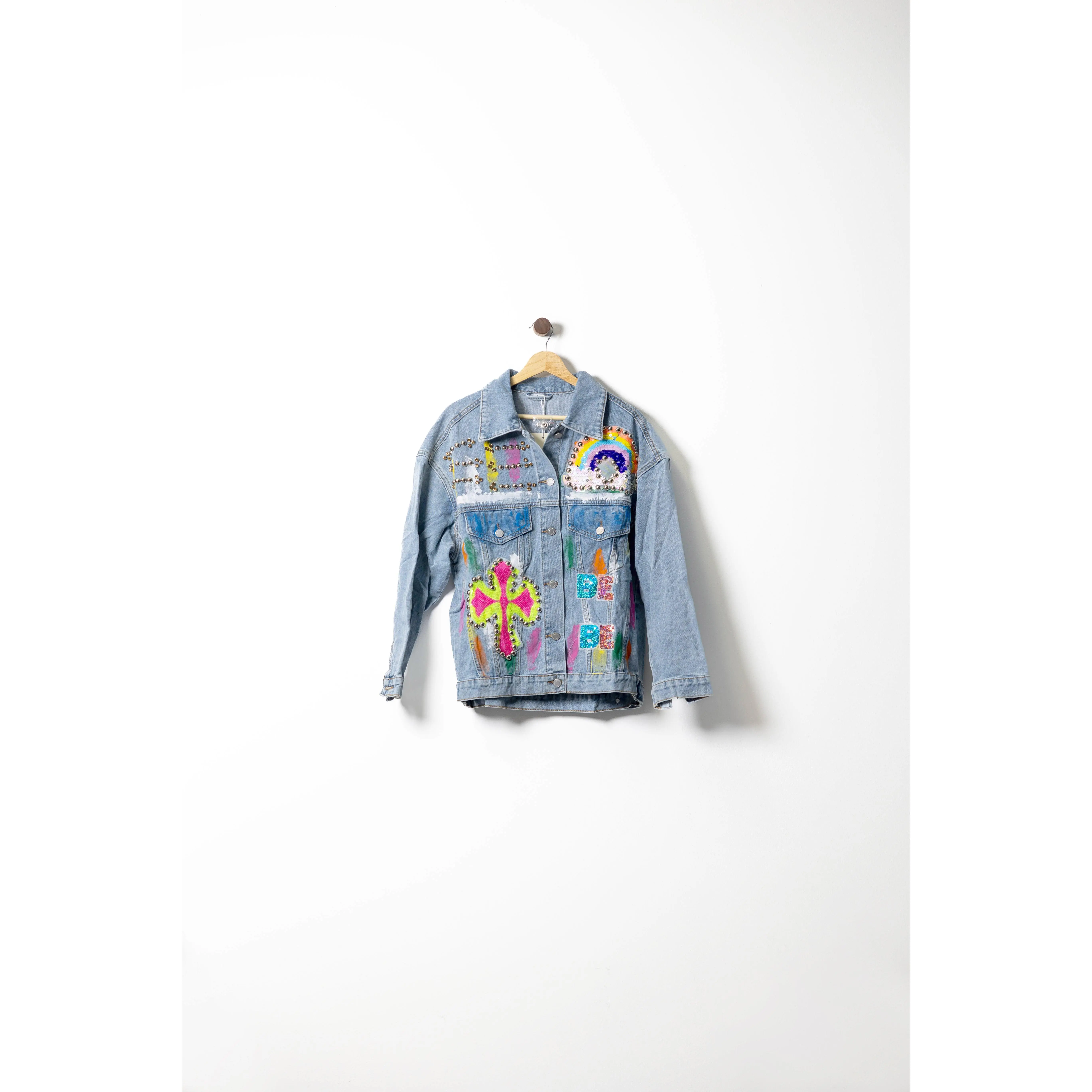 Hand-Painted Embellished Denim Jacket