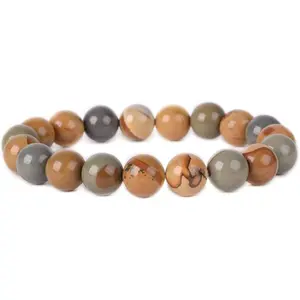 Natural Owyhee Picture Jasper Gemstone 10mm Round Beads Stretch Bracelet 7" Unisex