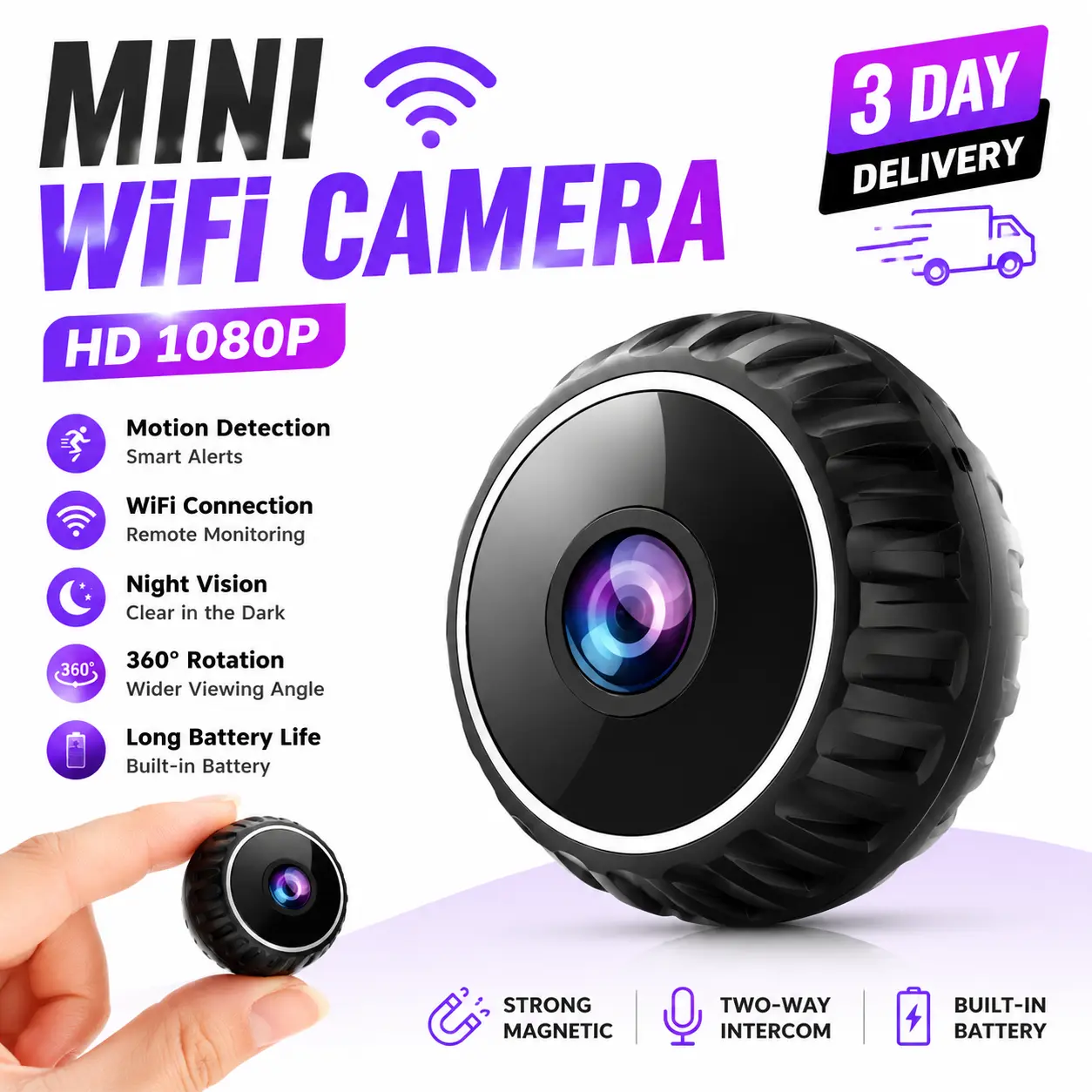 Mini WiFi Magnetic Security Camera, 960P HD Video Recording Camera, Night Vision Wireless Security Cameras, Office & Car Monitoring, WiFi Indoor Camera, Wireless Surveillance Camera
