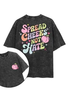Washed T-shirt, Retro Vintage Limited Spread Cheeks Not Hate Graphic T-shirt, Funny Peach Pun Quote Tee for Men and Women, Oversized Streetwear Unisex Shirt, Colorful Typography Illustration Top, Gift for Confident Women