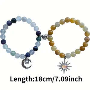 2 Pcs/Set Sun & Moon Charms Bracelets Set, Friendship Bracelets Matching Bracelets For Couples Cute Handmade Beaded BFF Bracelet Valentine's Day Birthday Gifts For Men Women