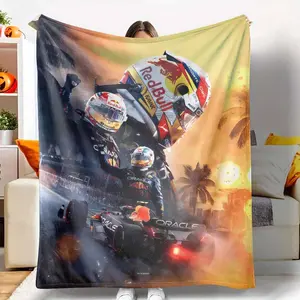 Formula Racing Flannel Blanket， Red Bull Driver Art Print， UltraSoft， Lightweight， Warm， AntiPilling， For Car Racing Fans， Motorsports Enthusiasts， Living Room， Bedroom， Travel.