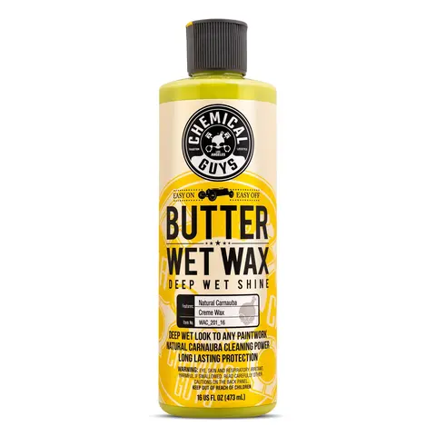 Chemical Guys Butter Wet Carnauba Wax - Easy-Apply Liquid Paint Protection Wet Wax with UV Blockers, Dust Repel Coat, Hydrophobic Properties, Long-Lasting Shine, Warm Glow for Paint, Chrome, Glass, Surface Cleaner