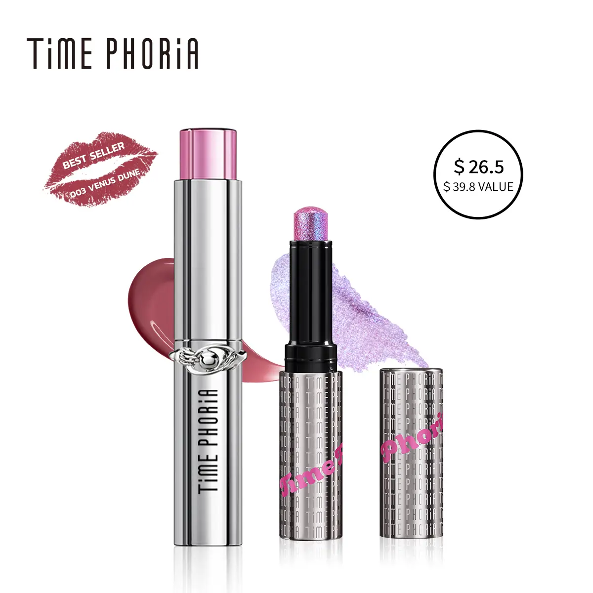 [HOT 2PCS]TIMEPHORIA Spectra Ultra Stay-Shine Transfer-Proof Lip Vinyl&Crystal Pearl Illumina Jelly Eyeshadow Stick
