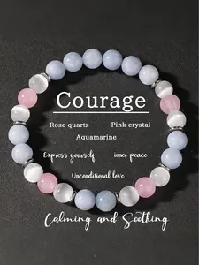 Blue Crystal Rose Quartz Beaded Bracelet, Dainty Crystal Bracelet, Courage Confidence Spiritual Jewelry, Gift for Friends, Casual Auspicious Design, Small Parts Safe
