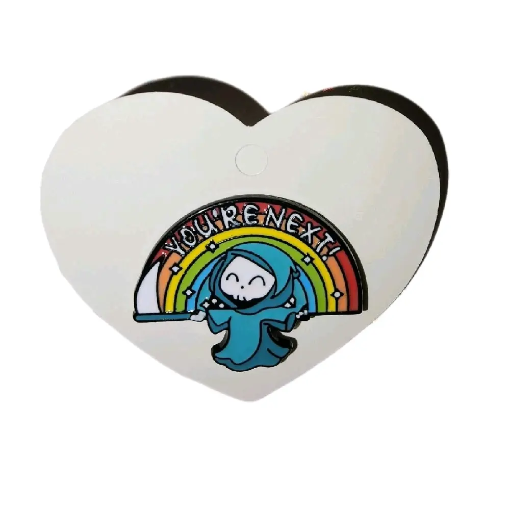 You're Next Grim Reaper Enamel Pin with Metal Coating Cute Design Rainbow Heart Shape Accessory
