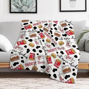 Chick-Fil-A  Themed Flannel Blanket ，Iconic Food Design , Soft Soft Warm Lightweight, All-Season Parabola with Vibrant Fast Food Illustrations, Use for Living Room or Dining Area,  Home Office Travel Camping Sofa Bed Travel Nap Camping Holiday