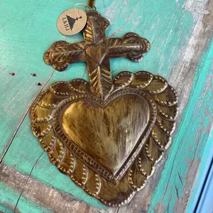 Cross on Heart Tin Ornament