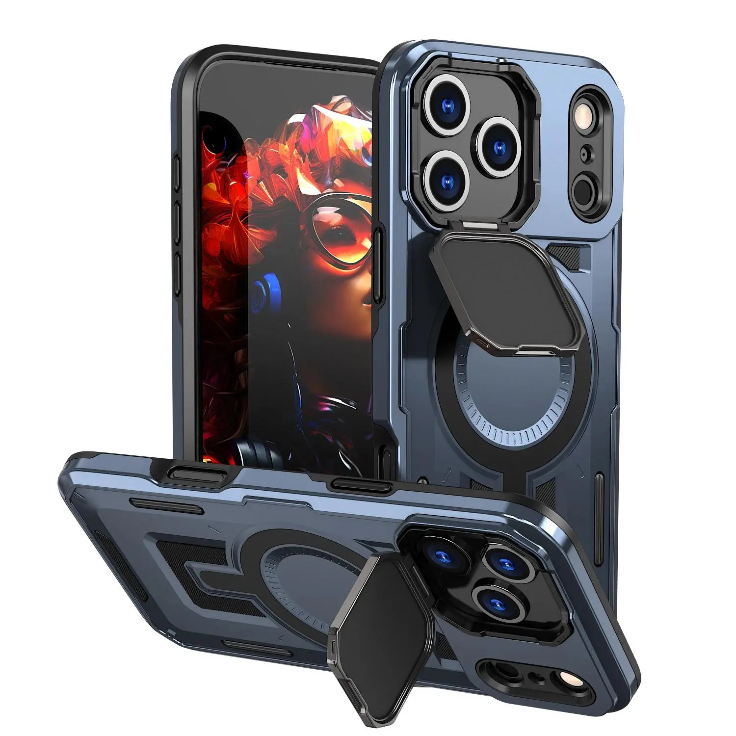 Fin MagSafe Lens Kickstand Case For iPhone 17 Pro max 17 Air 16 Pro 14 13 Camera Magnetic Drop Scratch Impact Protective Hard Covers