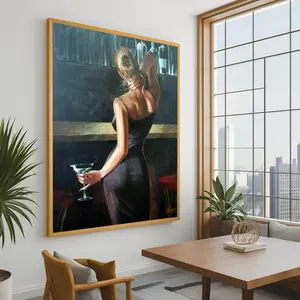 [sale off up to 40%] [Frame Canvas] Elegant Woman with Martini Canvas Print – Sophisticated Bar Scene Wall Decor – Modern Figurative Wall Art Ready to Hang