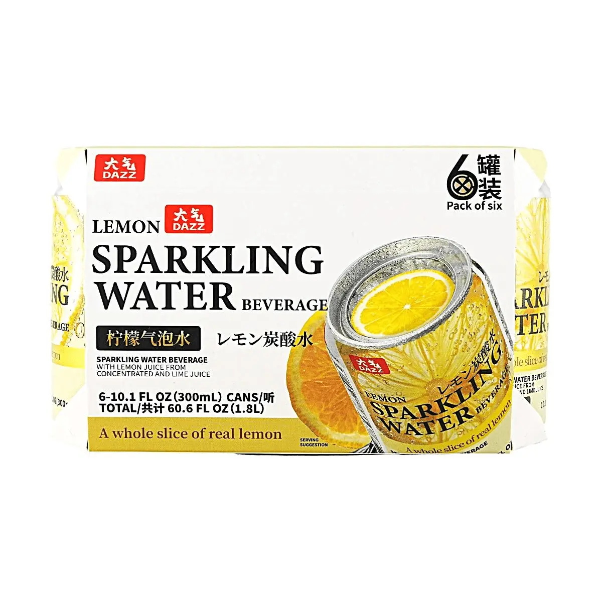 DAZZ Sparkling Lemon Water 300ml Cans - Pack of 6, Refreshing Citrus Drink DAZZ Sparkling Lemon Water 300ml Cans - Pack of 6, Refreshing Citrus Drink