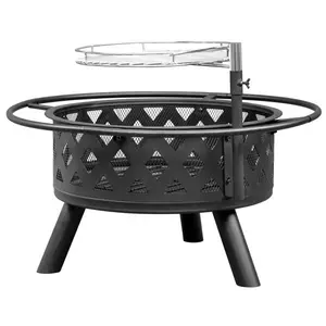 30” Outdoor Fire Pit with 360° Swivel Grill – Adjustable BBQ Wood Burning Pit for Patio & Backyard