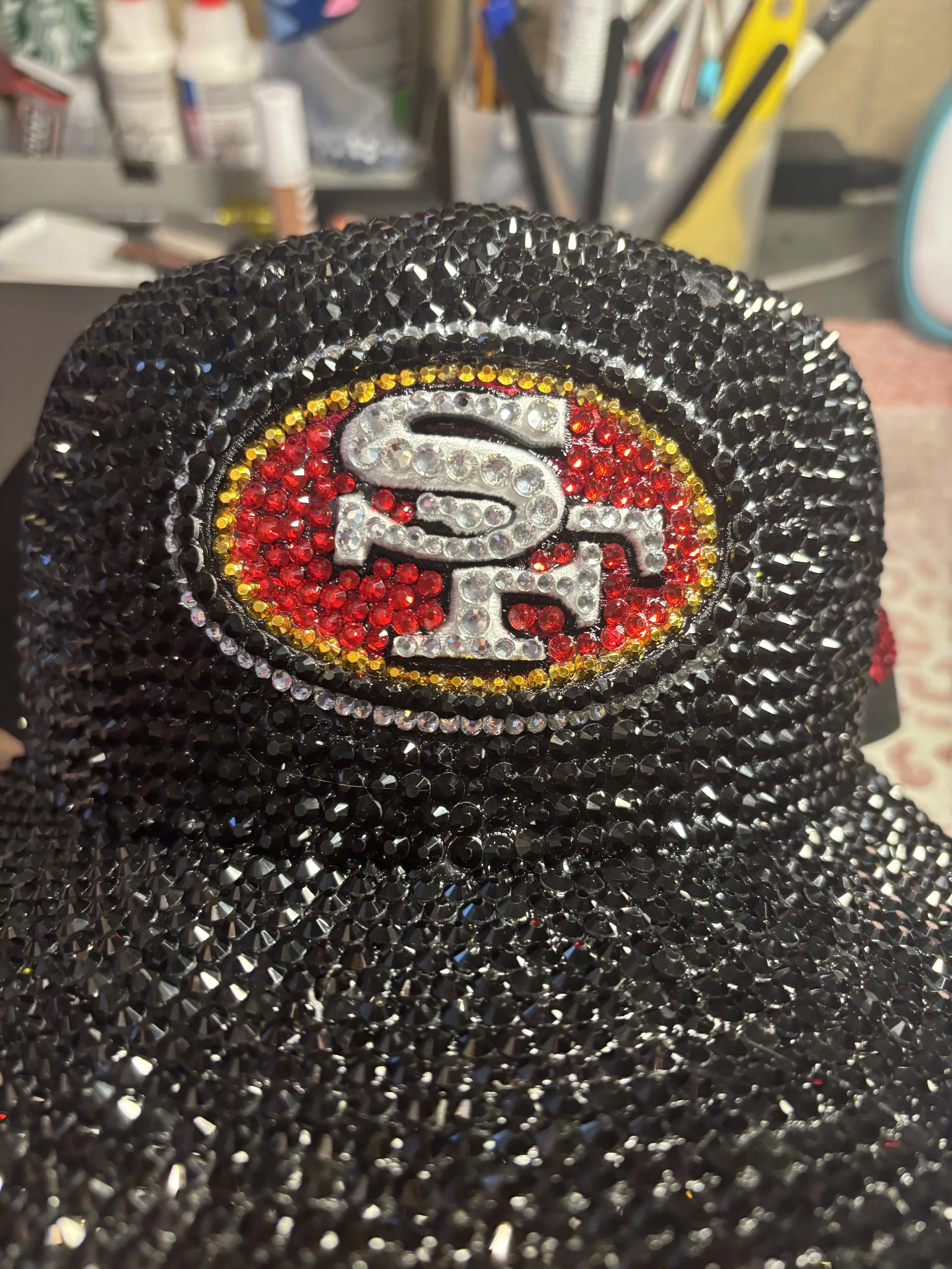 Blinged out black San Francisco niners adjustable hat