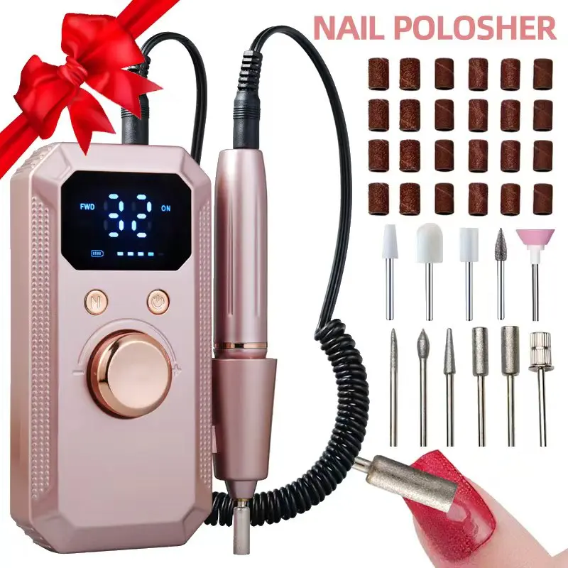 Wireless Electric Nail Drill, Professional Manicure Tool with Multiple Grinding Heads, LED Display and 32 Speed Settings, Portable Durable Nail Care Equipment