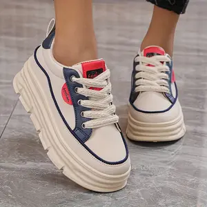 Women's 2025 New Casual Sneakers Thick Sponge Sole Heightened Round Toe Oversized Design Versatile Color Block Casual Shoes Girl Footwear All Seasons Black Training Trainer Runner Athletic Closed Running