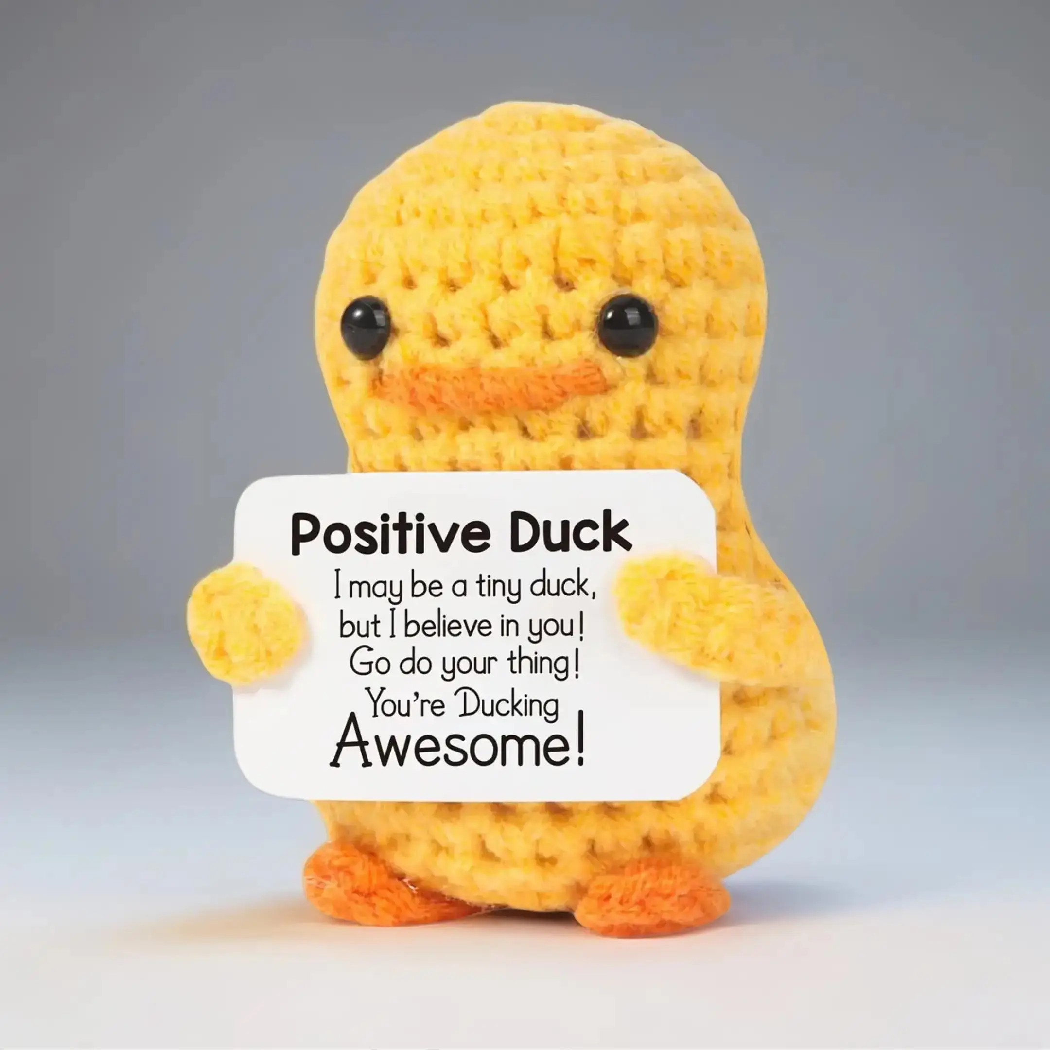 Cute Knitted Duck with Positive Card, Handmade Emotional Support Crochet Doll for Gift, DIY Knitting Supplies for Home Office Decor, Stuffed Animals,
