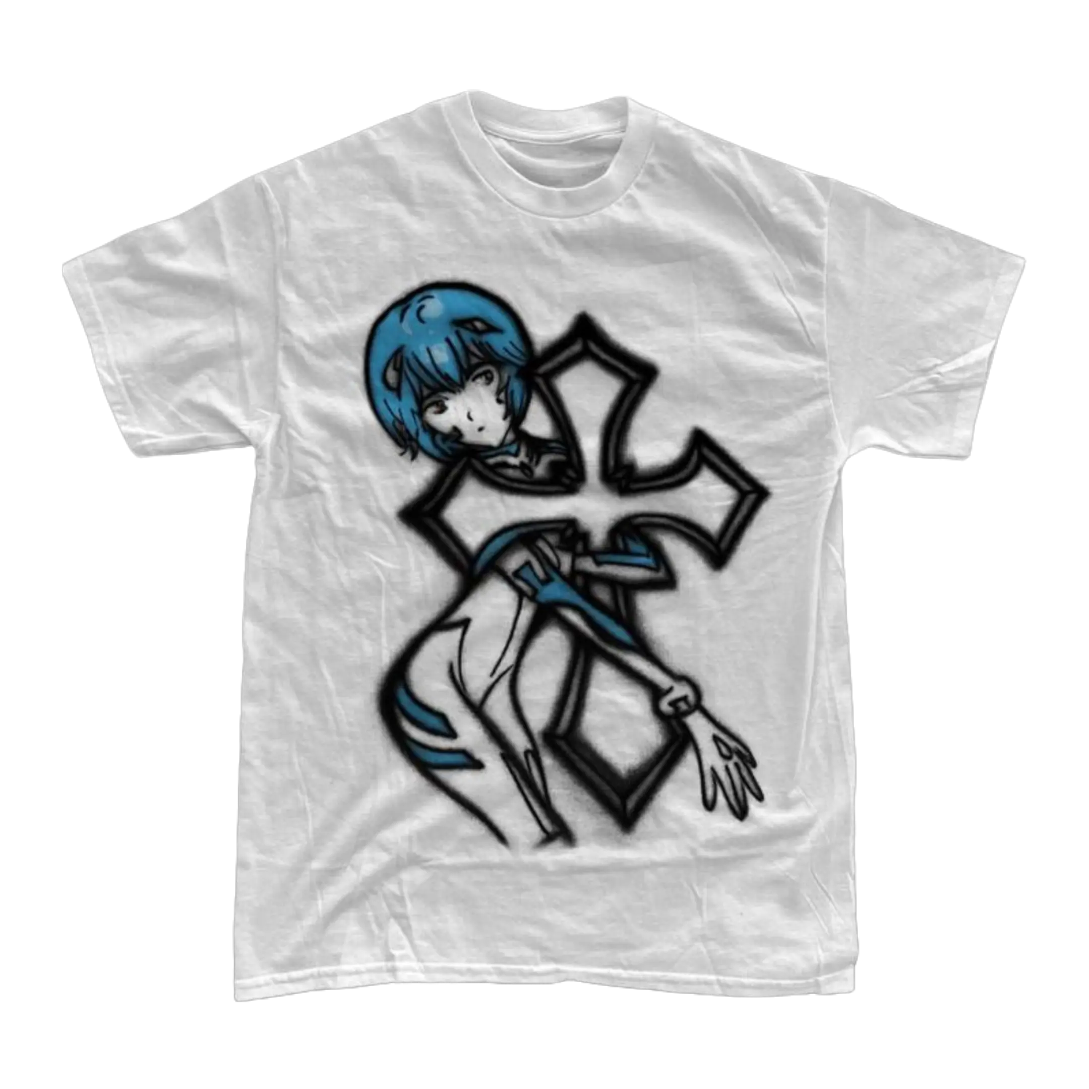 Rei Ayanami Evangelion Cross Tee Anime Y2k Graphic Unisex Cotton Crewneck T-Shirt Menswear Womenswear Streetwear Top Hoodie Printed Tshirt Wetsuit Casual Shortsleeve Tropical