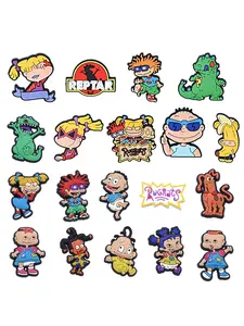 19/11/16pcs Classic American Retro Cartoon Diaper Baby Green Tyrannosaurus Shoe Decor, Fashion Accessory for Boys and Girls, Party Gift WIth Tommy and Chuckie.