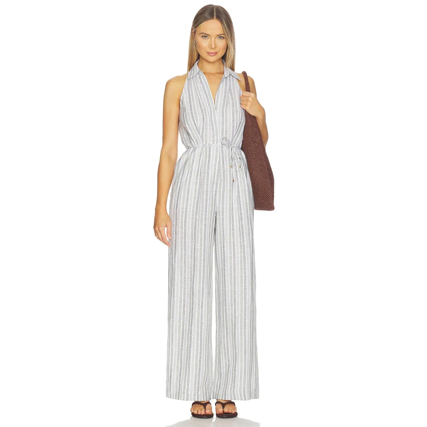 HEVRON Vivi Jumpsuit Yarn Dyed in Sage Stripe