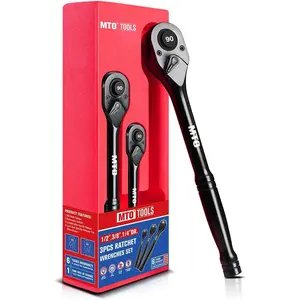 MTO 3-Piece 90 Tooth Ratchet Wrench Set, 1/4", 3/8", 1/2" Drive Reversible Ratchets, Ergonomic Handle, Alloy Made, Quick Release Ratchet