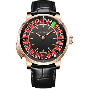 PINDU 1.8 Inches Roulette Wheel Automatic Watches for Men, NH35A Movement Design Button Control, Sapphire Glass Automatically 50M Waterproof Mens Unique American Style Roulette, Mechanical Watch for Game Night