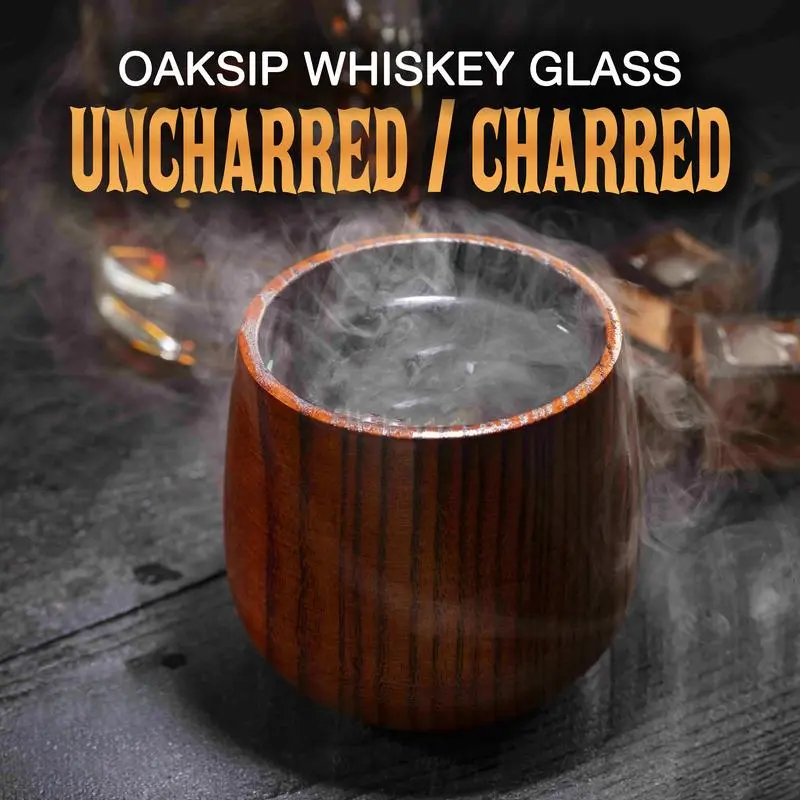 Handmade Wooden Glass - 10 fl oz Whiskey Bourbon Old Fashioned Tumbler, Charred or Uncharred Kitchen Drinkware, Husband Gift Option, Durable Flavor-Preserving Design, Whiskey Glasses