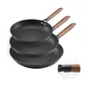【Fallpicks】VEVOR Thick 3-Piece Cast Iron Skillet Set (8,10,12 in) - Hybrid Nonstick Honeycomb Pans with Detachable Wood Handle, Pre-Seasoned, Induction-Stable, All-Cooktop Ready Heavy-Duty Frying & Baking Black Kitchen Cookware, Cast Iron Pans & Woks