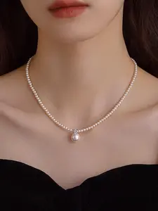 Elegant Faux Pearl Decorated Necklace for Women & Girls, Dainty Pearl Necklace, Fashion Jewelry for Party, Daily Clothing Decor, Trendy All-match & Exquisite Jewelry for Birthday Gift, Pearl chain necklace