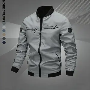 Men’s Streetwear Pilot Jacket with Letter Embroidery - Casual Baseball Collar Windbreaker - Modern Relaxed Fit Autumn Coat for Work and Travel