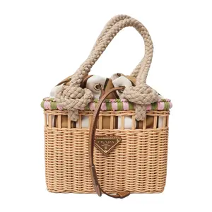 Pre-owned PRADA wicker Tote Bags Neutral Mini Bag Neutral Brown