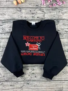 Stranger embroidered Things crewneck sweatshirt, Visit the Upside Down Hawkins embroidery, Indiana Shirt, Gift Shirt for fan